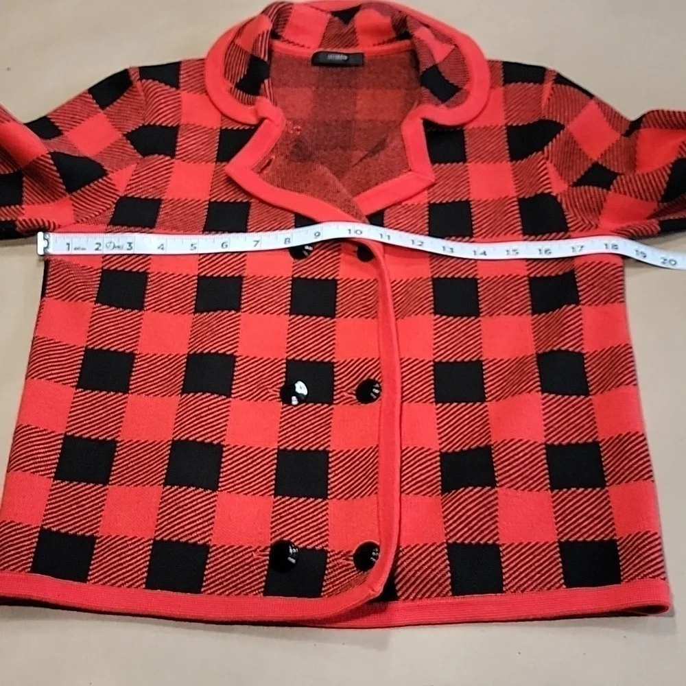 J. Crew Size Unknown Red & Black Buffalo Check / Plaid Double Breasted Cardigan